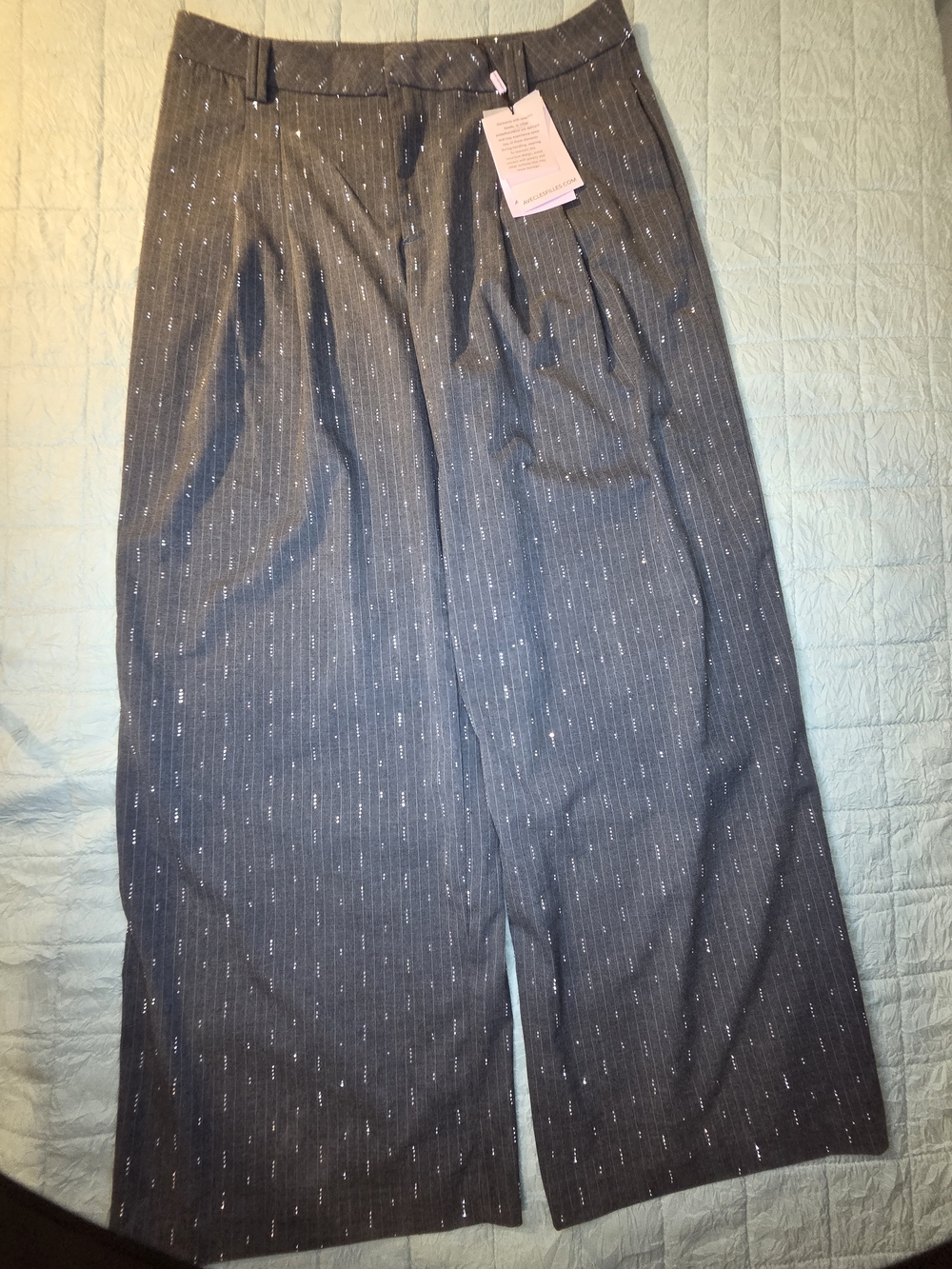 Avec Les Filles Charcoal Pinstripe Sequin Wide Leg Pants